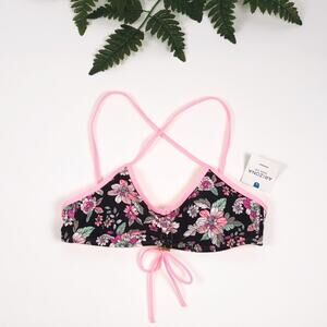Arizona Black & Pink Floral Cinch Tie Bikini Top - Size Medium